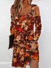 Femmes Feuille d'Érable Couleur 1 à Épaules Dénudées Confortable Boucle Mini Robe Décontracté