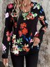 Chemisiers1 Décontracté Floral Printemps / Automne Micro-élasticité Quotidien Ample Jersey Manches Longues Régulier pour Femmes