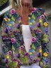Cardigans Femmes Décontracté Floral Printemps / Automne Boutonné Micro-élasticité Quotidien Ample Manches Longues Régulier