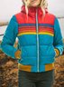 Sweat-shirt à Capuche Manches Longues Poids lourd Rayé Sweat à capuche zippé Rembourré Blouson Poche Couture pour Femmes