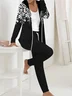 Deux Pièces Ensembles Femmes Décontracté Floral Printemps / Automne Sweat-shirt à Capuche Micro-élasticité Manteau avec Pantalons Droit Régulier T.-N.-L.