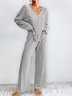 Deux Pièces Ensembles Décontracté Plain Printemps / Automne Col V Naturel Quotidien Ample Top Avec Pantalons Régulier pour Femmes