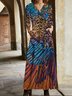 Femmes Ethnique Multicolore Col V Confortable Robe Maxi Rétro
