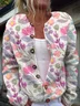 Cardigans Décontracté Floral Printemps / Automne Micro-élasticité Quotidien Ample Régulier Droit Boucle pour Femmes