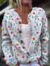 Cardigans Décontracté Floral Printemps / Automne Micro-élasticité Quotidien Ample Manches Longues Droit Régulier pour Femmes