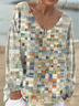 Chemisiers1 Décontracté Printemps / Automne Bloc de Couleur Col V Jersey Manches Longues Mi-long Régulier Élasticité moyenne pour Femmes