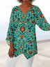 Chemisiers1 Rétro Ethnique Printemps / Automne Polyester Quotidien Ample Manches Longues Droit ré pour Femmes