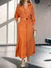 Femmes Plain Bleu Ciel Col Châle Confortable Robe Maxi Décontracté