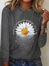 T-shirts Décontracté Printemps / Automne Marguerite Quotidien Ample Col Rond en Mélangé de Coton Régulier ré pour Femmes