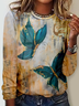 T-shirts Décontracté Printemps / Automne Papillon Jersey Manches Longues Col Rond Régulier Droit Régulier pour Femmes