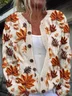 Cardigans Décontracté Printemps / Automne Feuille d'Érable Polyester Micro-élasticité Ample Droit Boucle Régulier pour Femmes