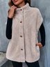Micro-élasticité Col Montant Mancheron Épaissi Plain Caniche Blouson Boutonné pour Femmes