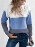 Pulls Décontracté Bloc de Couleur Printemps / Automne Micro-élasticité Quotidien Ample Manches Longues Col Rond Droit pour Femmes