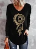 T-shirts Boho Printemps / Automne Attrapeur de rêves Col V Quotidien Mi-long Droit Élasticité moyenne Oui pour Femmes