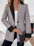 Micro-élasticité Col Châle Manches Longues Régulier Bloc de Couleur Blazer pour Femmes