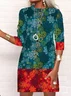 Femmes Floral Bleu Col Rond Confortable Mini Robe Décontracté