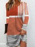 Femmes Rayé Orange Col Rond Confortable Mini Robe Décontracté