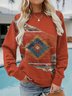 Sweat-shirts Rétro Printemps / Automne Ethnique Géométrie Polyester Quotidien Manches Longues Col Rond Droit Régulier pour Femmes