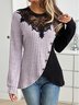 Chemisiers1 Décontracté Bloc de Couleur Printemps / Automne Polyester Micro-élasticité Ample Manches Longues Droit Régulier pour Femmes