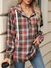 à Capuche Décontracté Printemps / Automne Plaid Sweat-shirt à Capuche Naturel Aucune élasticité Manches Longues Droit Régulier pour Femmes