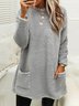Femmes Plain Noir Col Rond Confortable Robe Mi-Longue Décontracté