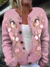 Cardigans Décontracté impression en 3D Hiver Tricoté Micro-élasticité Coupe Régulière Manches Longues Col Rond Droit pour Femmes
