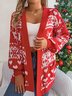 Cardigans Femmes Décontracté Hiver Noël Ample Manches Longues Mi-long Épaissi Droit Élasticité moyenne