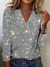 T-shirts Femmes Sexy Plain Printemps / Automne Polyester Col V Quotidien Régulier Droit Régulier