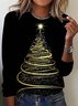 T-shirts Femmes Décontracté Printemps / Automne Sapin de Noël Polyester Micro-élasticité Quotidien Noël Col Rond Droit