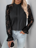 Chemisiers1 Décontracté Printemps / Automne Coeur/cordé Polyester Micro-élasticité Quotidien Manches Longues Col Roulé Droit pour Femmes