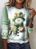 T-shirts Femmes Décontracté Printemps / Automne Bonhomme de Neige de Noël Imprimé Micro-élasticité Vacances Jersey Col Rond Droit