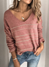 Pulls Rayé Décontracté Printemps / Automne Col V Quotidien Ample Manches Longues Droit Régulier pour Femmes
