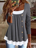 Chemisiers1 Décontracté Bloc de Couleur Printemps / Automne Ample Dentelle Manches Longues Régulier Droit Régulier pour Femmes