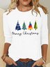 Chemisiers1 Décontracté Printemps / Automne Sapin de Noël Meilleure vente Manches Longues Col Rond en Mélangé de Coton Régulier Élasticité moyenne pour Femmes