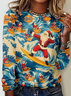 T-shirts Femmes Décontracté Printemps / Automne Père Noël Micro-élasticité Ample Jersey Manches Longues Droit Régulier