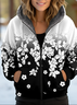 Sweat-shirt à Capuche Manches Longues Épaissi Floral Blouson pour Femmes