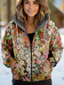 Sweat-shirt à Capuche Manches Longues Épaissi Floral Blouson pour Femmes