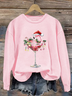 Sweat-shirts Décontracté Printemps / Automne Verre à Vin de Noël Polyester Naturel Quotidien Ample Manches Longues Col Rond pour Femmes