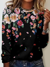 T-shirts Femmes Décontracté Floral Printemps / Automne Micro-élasticité Ample Jersey Col Rond Régulier Régulier
