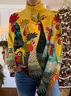 Sweat-shirts Décontracté Imprimé d'Animal Printemps / Automne Micro-élasticité Ample Manches Longues Col Roulé Régulier Droit pour Femmes