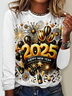 T-shirts Femmes Décontracté Printemps / Automne Imprimé de Lettre Motif Micro-élasticité Jersey Col Rond Régulier Droit Régulier