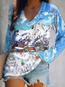 T-shirts Femmes Décontracté Printemps / Automne Noël Col V Quotidien Jersey Manches Longues Mi-long Régulier