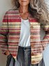 Cardigans Rayé Ethnique Hiver Poids lourd Quotidien Manches Longues Fil/fil de laine Mi-long Droit pour Femmes