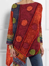 Chemisiers1 Décontracté Ethnique Printemps / Automne Micro-élasticité Quotidien Jersey Manches Longues Mi-long Droit pour Femmes