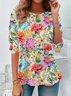 T-shirts Femmes Décontracté Floral Printemps / Automne Quotidien Ample Manches Longues Régulier Régulier Non