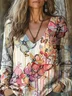 T-shirts Rayé Boho Printemps / Automne Polyester Col V Micro-élasticité Ample Régulier Régulier pour Femmes
