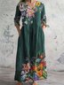 Femmes Floral Vert Col V Confortable Robe Maxi Décontracté
