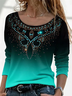 T-shirts Femmes Géométrique Décontracté Printemps / Automne Ample Jersey Col Rond Régulier Droit Régulier