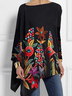 Chemisiers1 Femmes Décontracté Floral Printemps / Automne Micro-élasticité Ample Jersey Manches Longues Col Rond Régulier