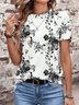 T-shirts Décontracté Floral Été Ample Jersey Manches Courtes Col Rond Régulier Régulier pour Femmes